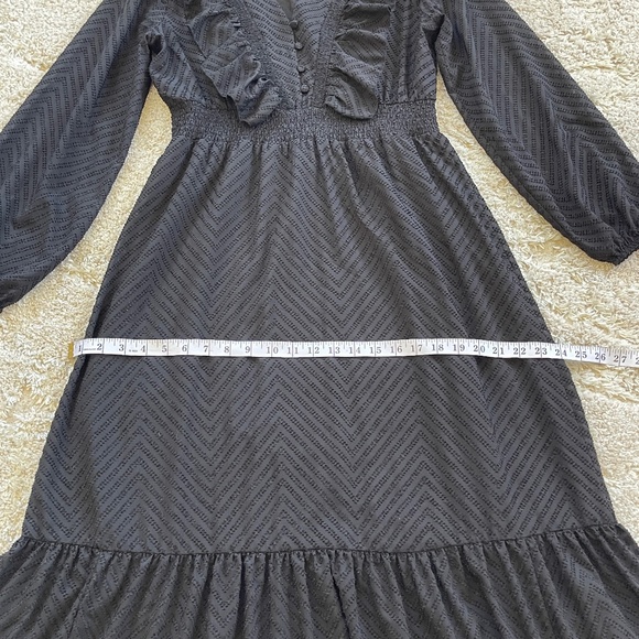 Zara Black Textured Midi Dress Size Medium - Picture 10 of 13
